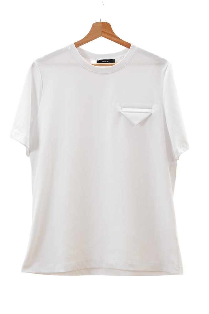 White Cotton T-Shirt with Triangle Chest Detail front 2