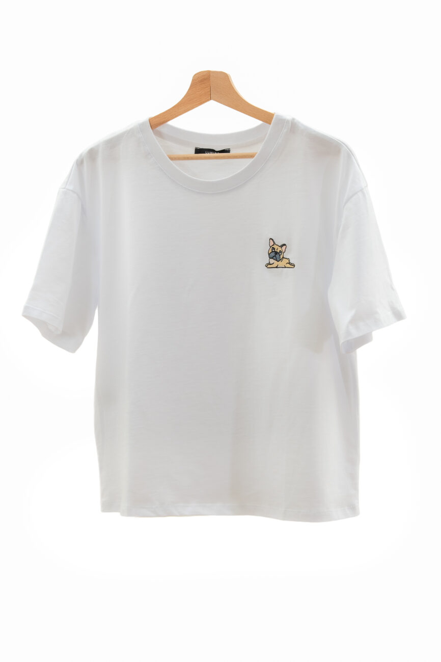 White Women’s T-Shirt with Dog Embroidery