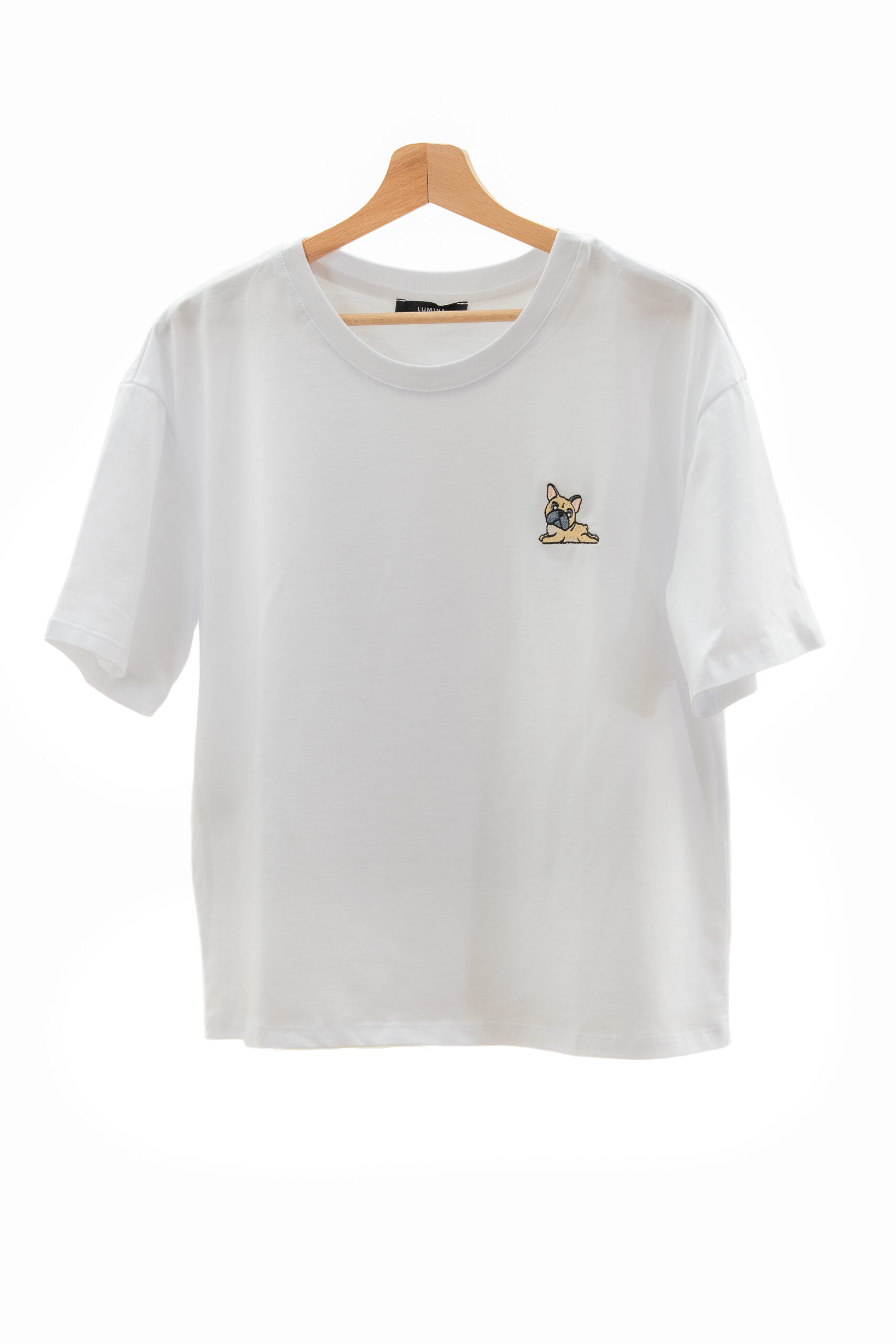 White Women’s T-Shirt with Dog Embroidery