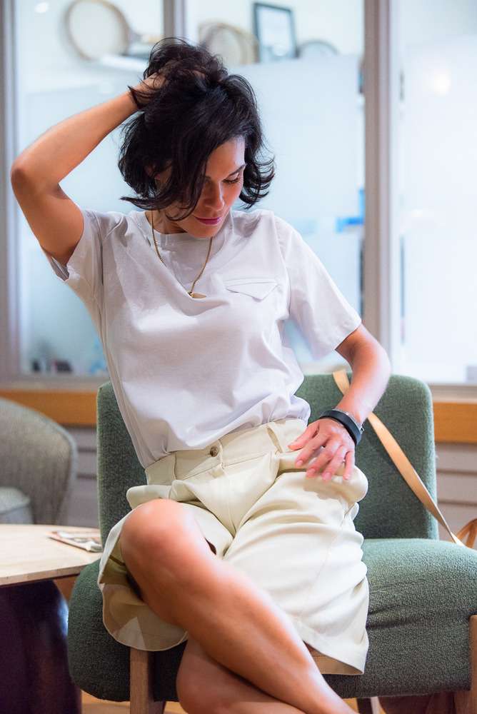 White Cotton T-Shirt with Triangle Chest Detail front
