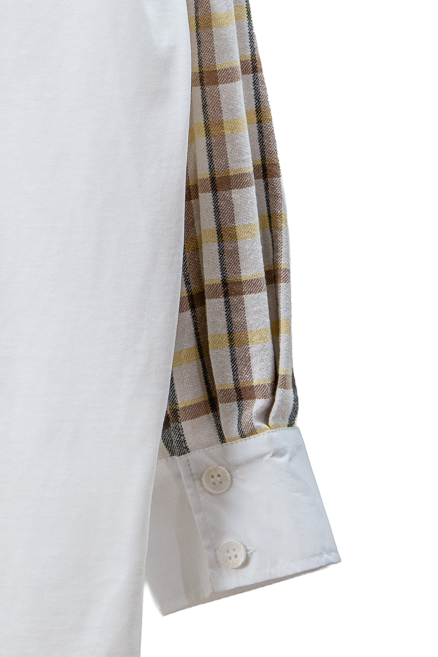 White Shirt with Plaid Sleeves